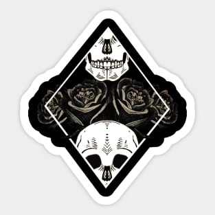 Retro Skeleton and Rose Design Sticker